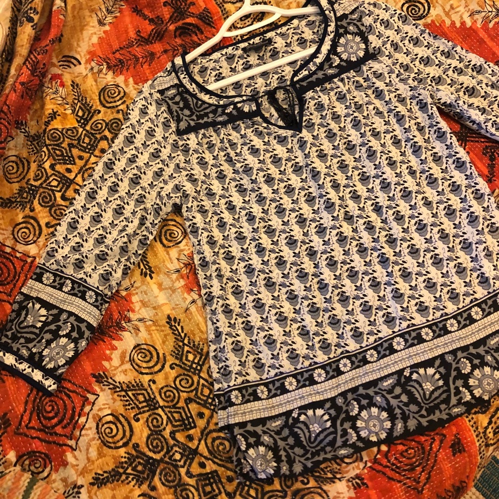 Floral 3/4 Sleeve Tunic Navy Blue